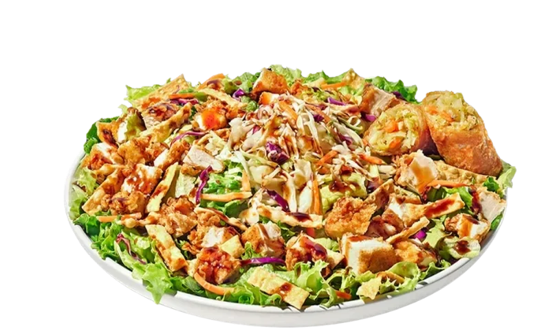 "Asian Zensation Zalad with crispy chicken, mixed greens, wonton strips, and Asian vinaigrette"