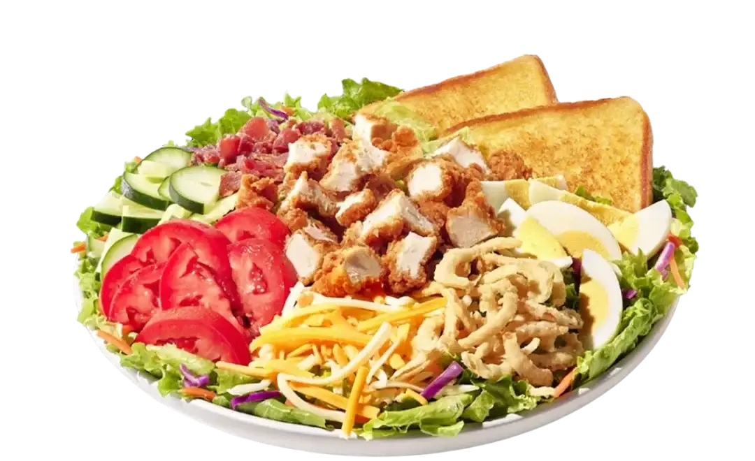 "Cobb Zalad with grilled chicken, bacon, eggs, tomatoes, cheese, and ranch dressing"